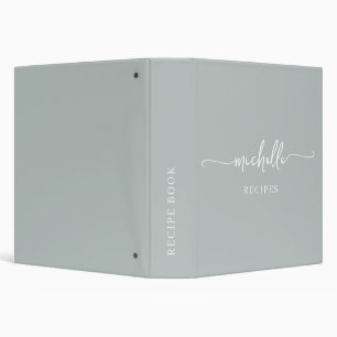 Elegant Sage Green Monogram Cookbook Recipe  Binder