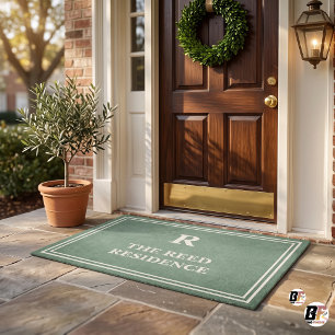 Elegant Sage Green Monogram Family Name Custom Doormat