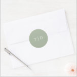 Elegant Sage Green Monogram Modern Wedding Classic Round Sticker<br><div class="desc">Modern wedding stickers featuring a clean design with your monogram in a serif font.</div>