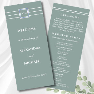 Elegant Sage Green Monogram Modern Wedding Program