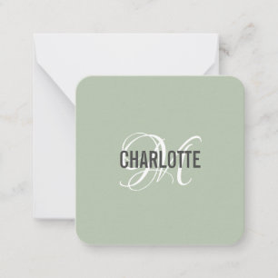 Elegant sage green monogram name note card