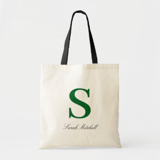 Elegant Sage Green Monogram Personalized Birthday Tote Bag