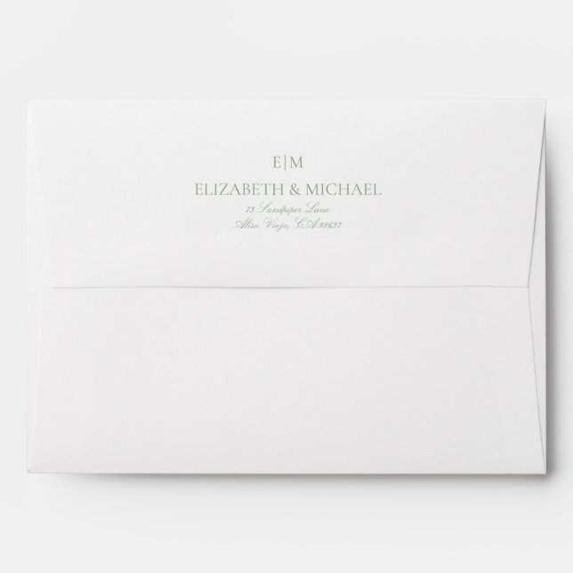Elegant Sage Green Monogram Return Address Wedding Envelope (Back (Top Flap))