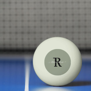 Elegant Sage Green Monogram Script Initial Name Ping Pong Ball