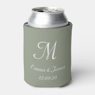 Elegant Sage Green Monogram Wedding Party Favour  Can Cooler
