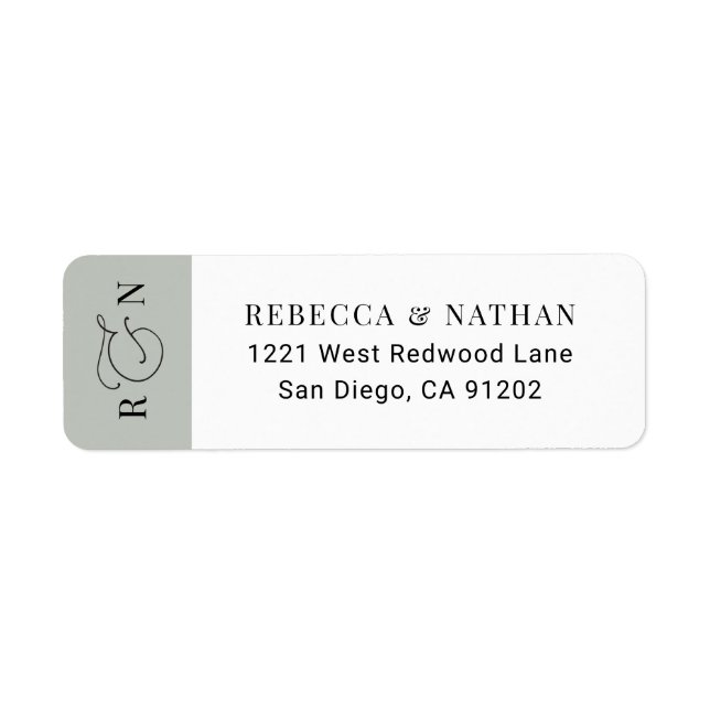 Elegant Sage Green Monogram Wedding Return Address (Front)