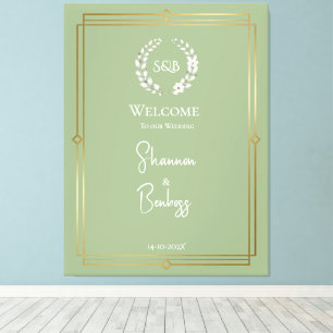 Elegant Sage Green Monogram Wedding Welcome Canvas Print