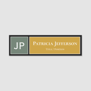 Elegant Sage Green Mustard Yellow Monogram Name Tag