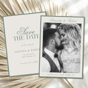 Elegant Sage Green Old Money Photo Wedding Save The Date