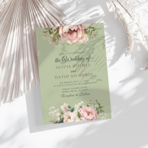 Elegant Sage Green Peony Floral Wedding Invitation