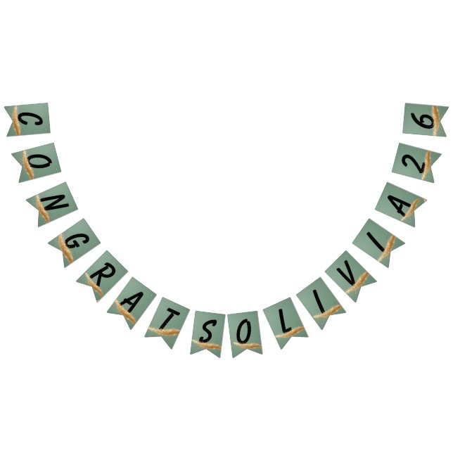 Elegant Sage Green Personalized Graduation Bunting Flags (All)