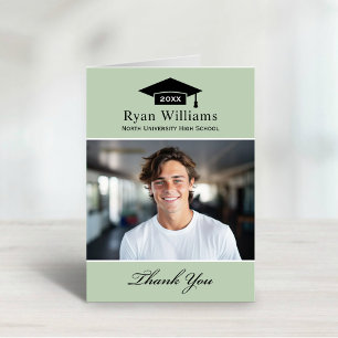 Elegant Sage Green Personalized Graduation Photo Thank You Card