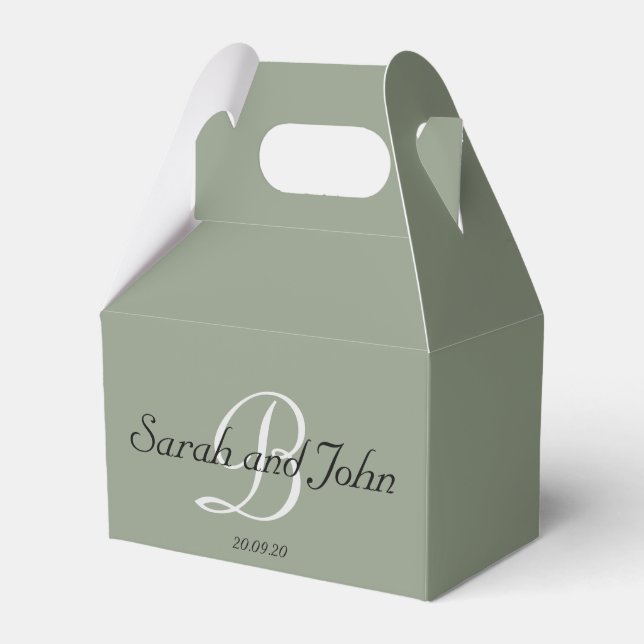 Elegant Sage Green Personalized  Monogram Wedding  Favor Box (Front Side)