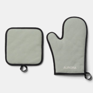 Elegant Sage Green Personalized Name -  Oven Mitt & Pot Holder Set