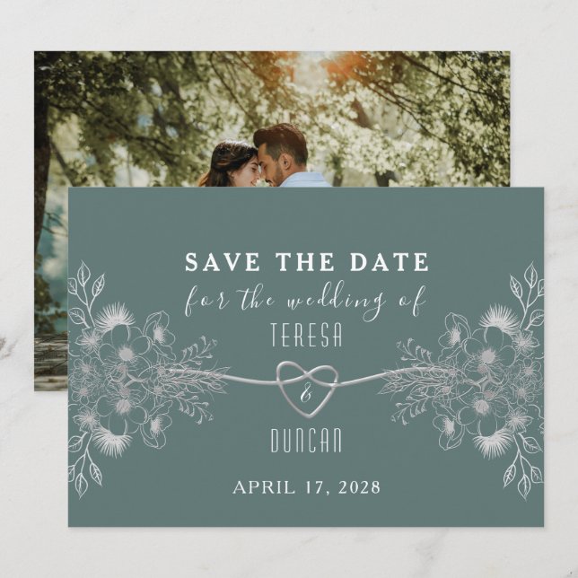 Elegant Sage Green Photo Wedding Save The Date (Front/Back)