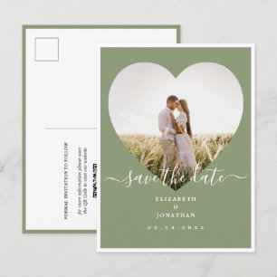 Elegant Sage Green Photo Wedding Save The Date Announcement Postcard