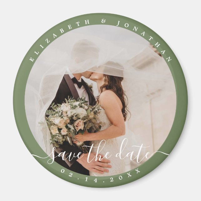 Elegant Sage Green Photo Wedding Save The Date Magnet (Front)