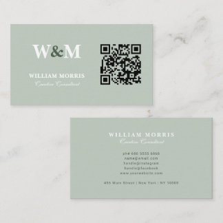 Elegant Sage Green QR Code Logo Template Business Card