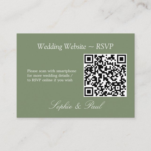 Elegant Sage Green QR Code Website RSVP Card (Front)