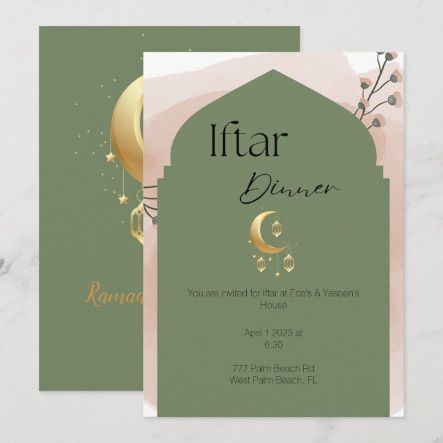 Elegant Sage Green Ramadan Iftar Invitation  (Front/Back)