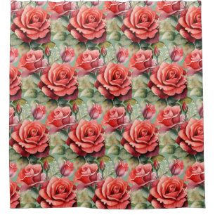 Elegant Sage Green Red Roses Shower Curtain