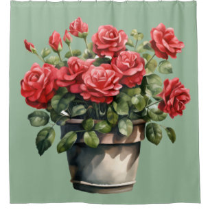 Elegant Sage Green Red Roses Shower Curtain