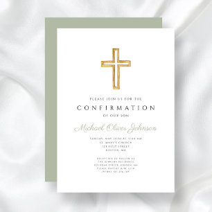Elegant Sage Green Religious Cross Confirmation Invitation