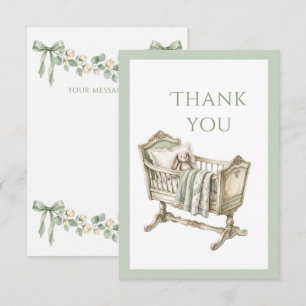 Elegant Sage Green Ribbon Vintage Personalized Thank You Card