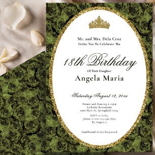 Elegant Sage Green Rose Floral 18th Birthday Debut Invitation