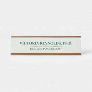 Elegant Sage Green Rose Gold Psychologist Desk Name Plate