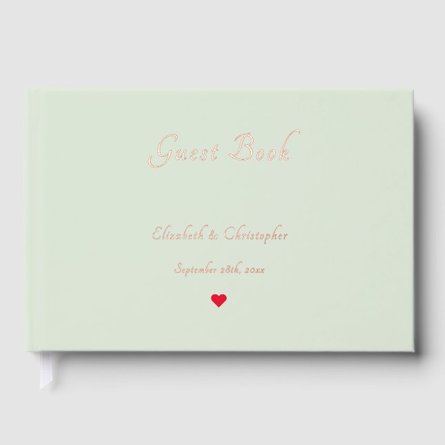 Elegant Sage Green Rose Gold Weddings Anniversary Guest Book (Front)