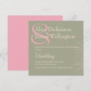 Elegant Sage Green & Rose Pink Ginkgo Wedding Invitation