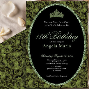 Elegant Sage Green Roses 18th Birthday Debut Invitation
