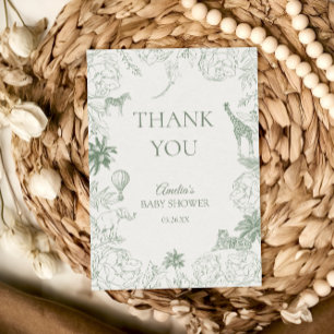 Elegant Sage Green Safari Jungle Animals Shower Thank You Card