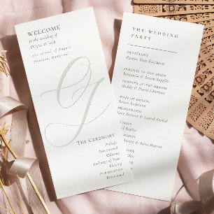 Elegant Sage Green Script Modern Wedding Program