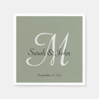 Elegant Sage Green Script Name Monogram Wedding  Napkin