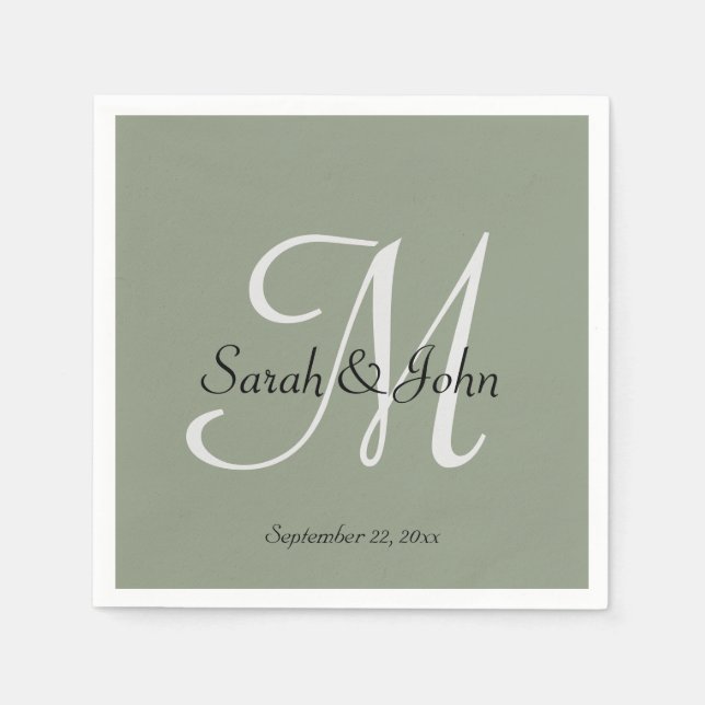 Elegant Sage Green Script Name Monogram Wedding  Napkin (Front)