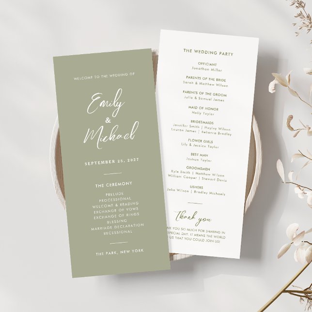 Élégant Sage Green Script Programme de mariage min (Créateur téléchargé)