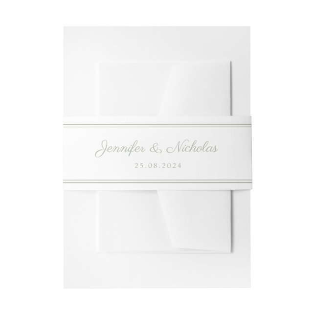 Elegant Sage Green Script Wedding Invitation Belly Band (Front Example)