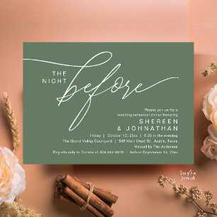 Elegant Sage Green Script Wedding Rehearsal Dinner Invitation