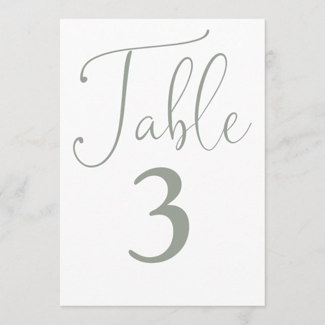 Elegant Sage Green Simple Large Table Number (Front)