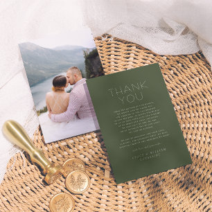 Elegant Sage Green Simple Photo Wedding Thank You Card