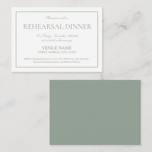 Elegant Sage Green Simple Script Rehearsal Dinner  Enclosure Card (Front/Back)