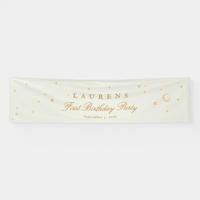 elegant sage green stars birthday party welcome banner (Horizontal)