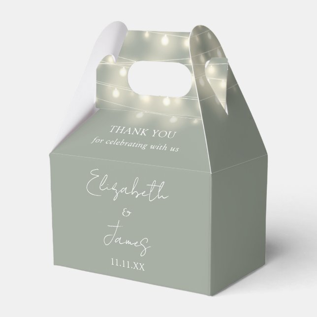 Elegant Sage Green String Lights Wedding Thank You Favor Box (Front Side)