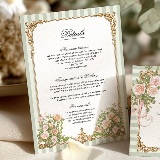 Elegant Sage Green Stripe Floral Details Card (Creator Uploaded)