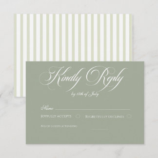 Elegant Sage Green Striped Classic Wedding  RSVP Card