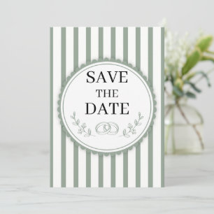 Elegant Sage Green Striped Save the Date Rings Invitation