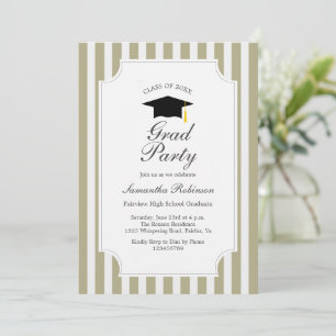 Elegant Sage green Stripes Graduation Party Invitation