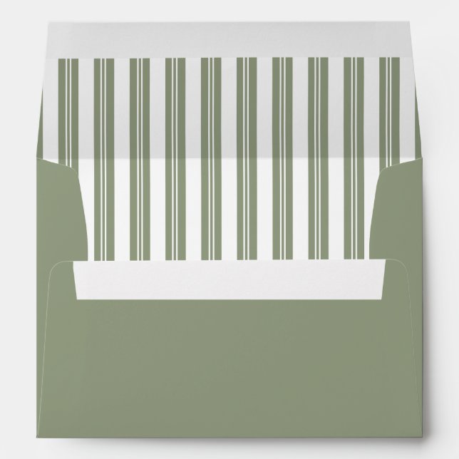 Elegant Sage Green Stripes Wedding Envelope (Back (Bottom))